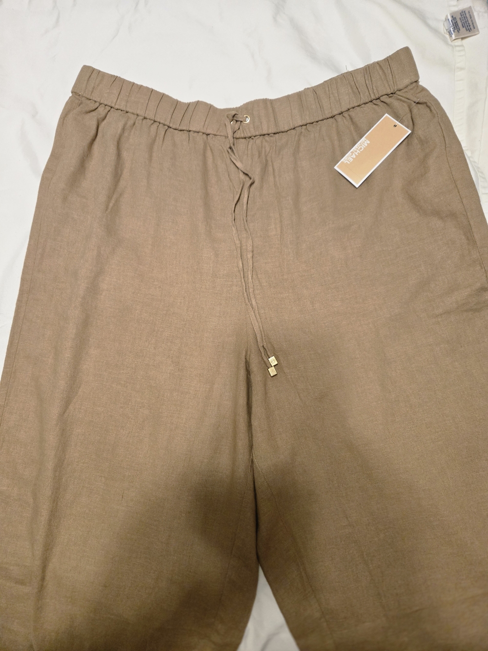 MICHAEL Michael Kors Linen-Blend Drawstring Pants in Brown